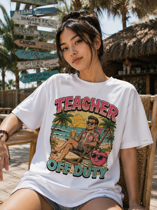 Teacher Off Duty Summer Retro Funny Tee