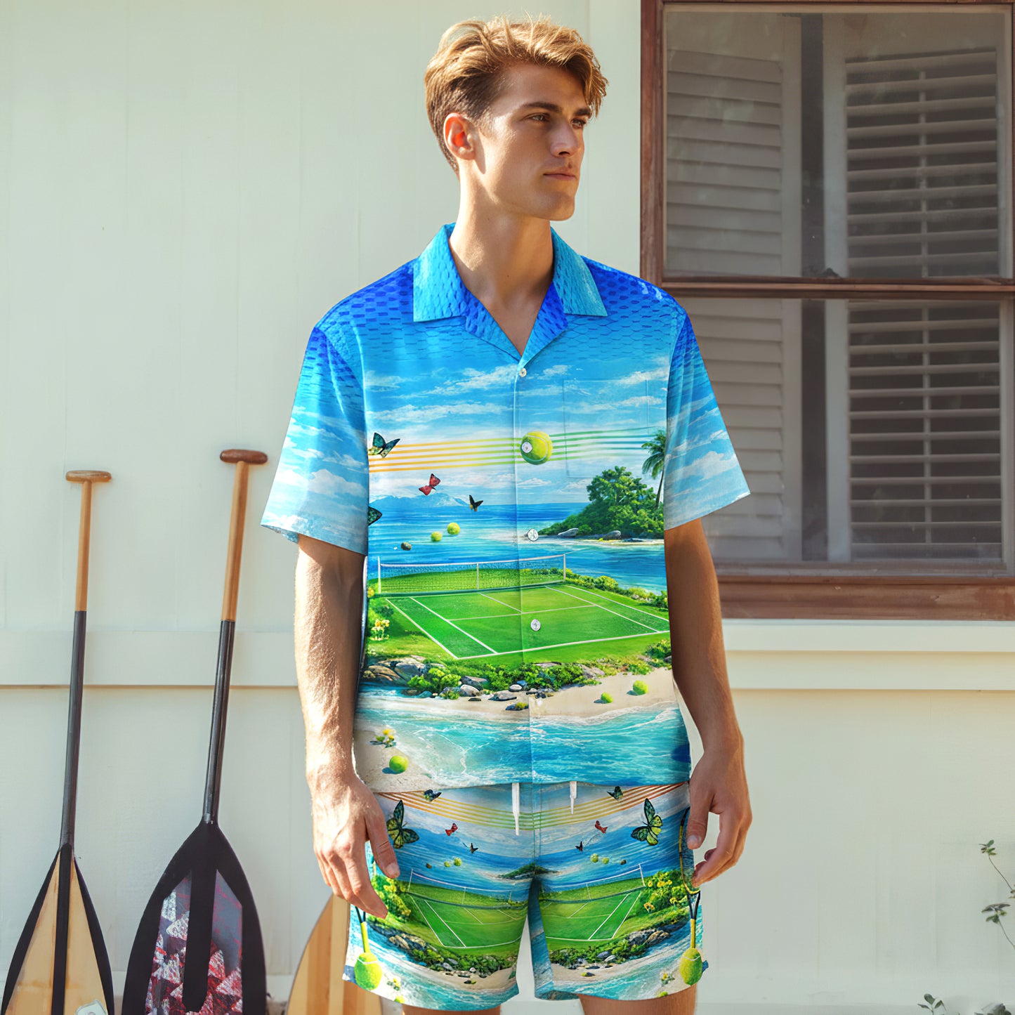 Tennis Island Hawaiian Shirt & Shorts Set