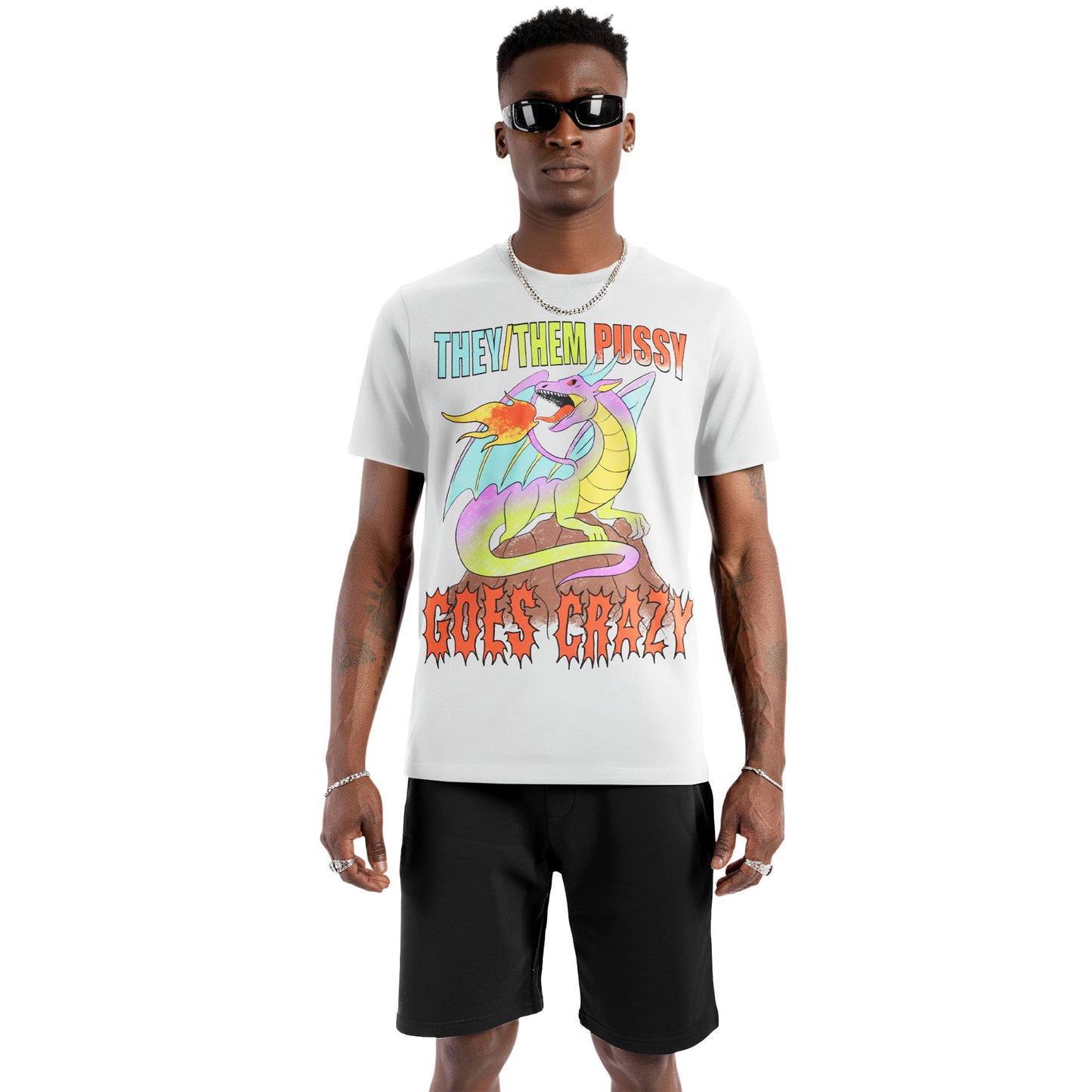 They/Them Go Crazy Pastel Dragon Tee