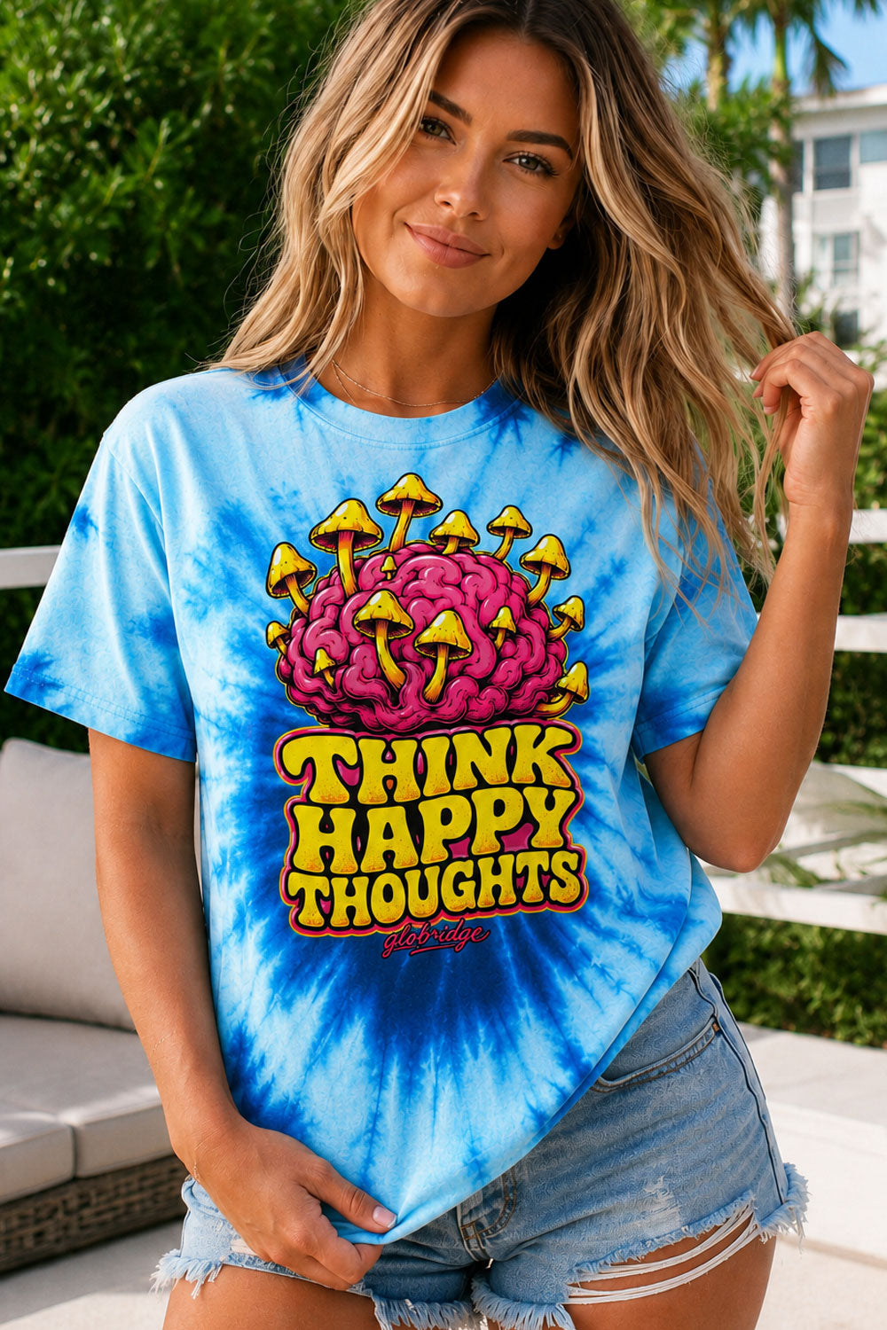 Think Happy Thoughts Blue Tie-Dye Tee