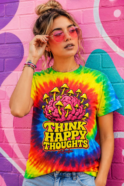 Think Happy Thoughts Rainbow Tie-Dye Tee