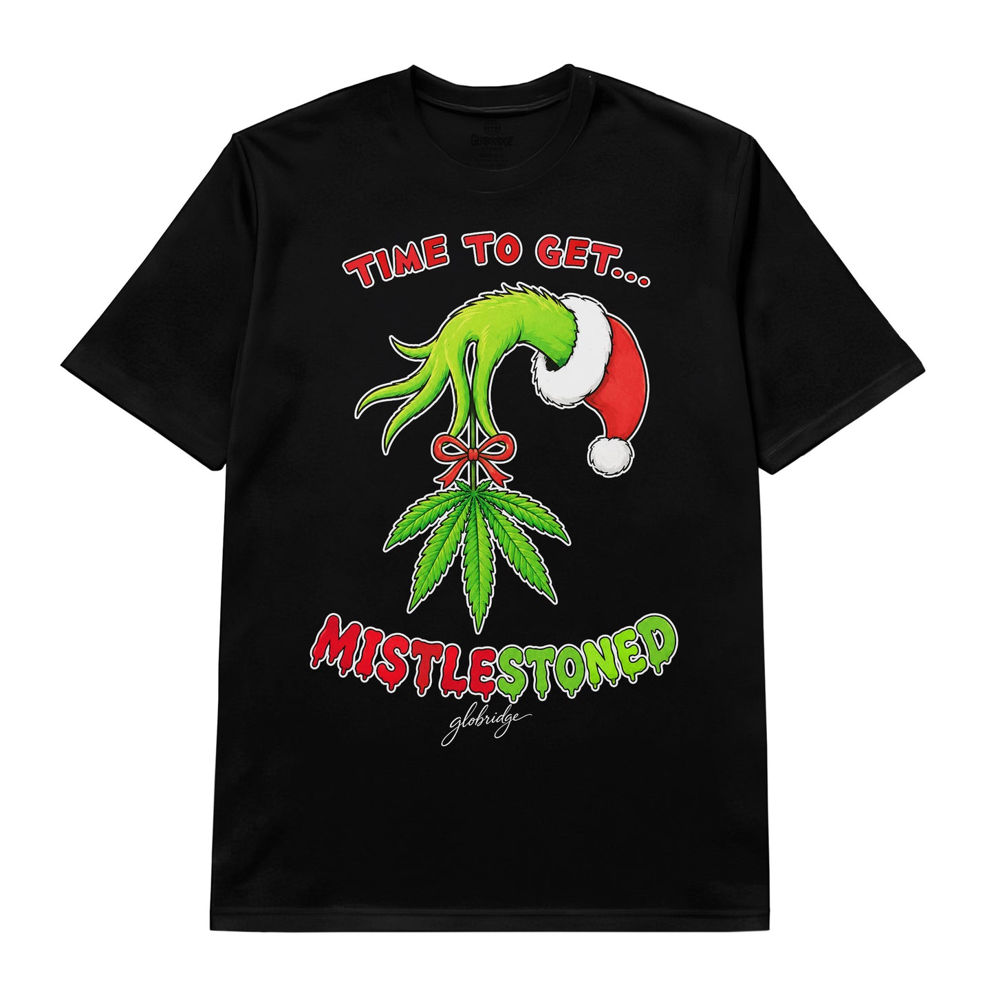 Time to Get MistleStoned Funny Christmas 420 Black Tee