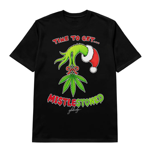 Time to Get MistleStoned Funny Christmas 420 Black Tee