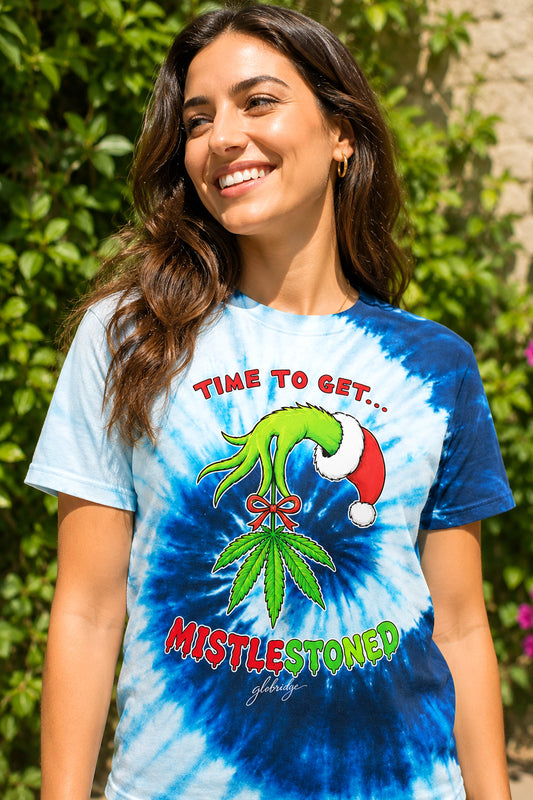 Time to Get MistleStoned Tie Dye Christmas 420 Blue Tee