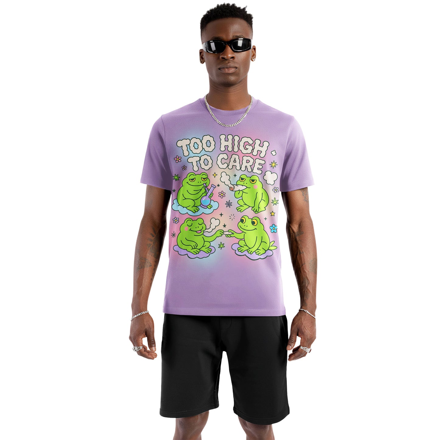 Too High to Care Frog Tee