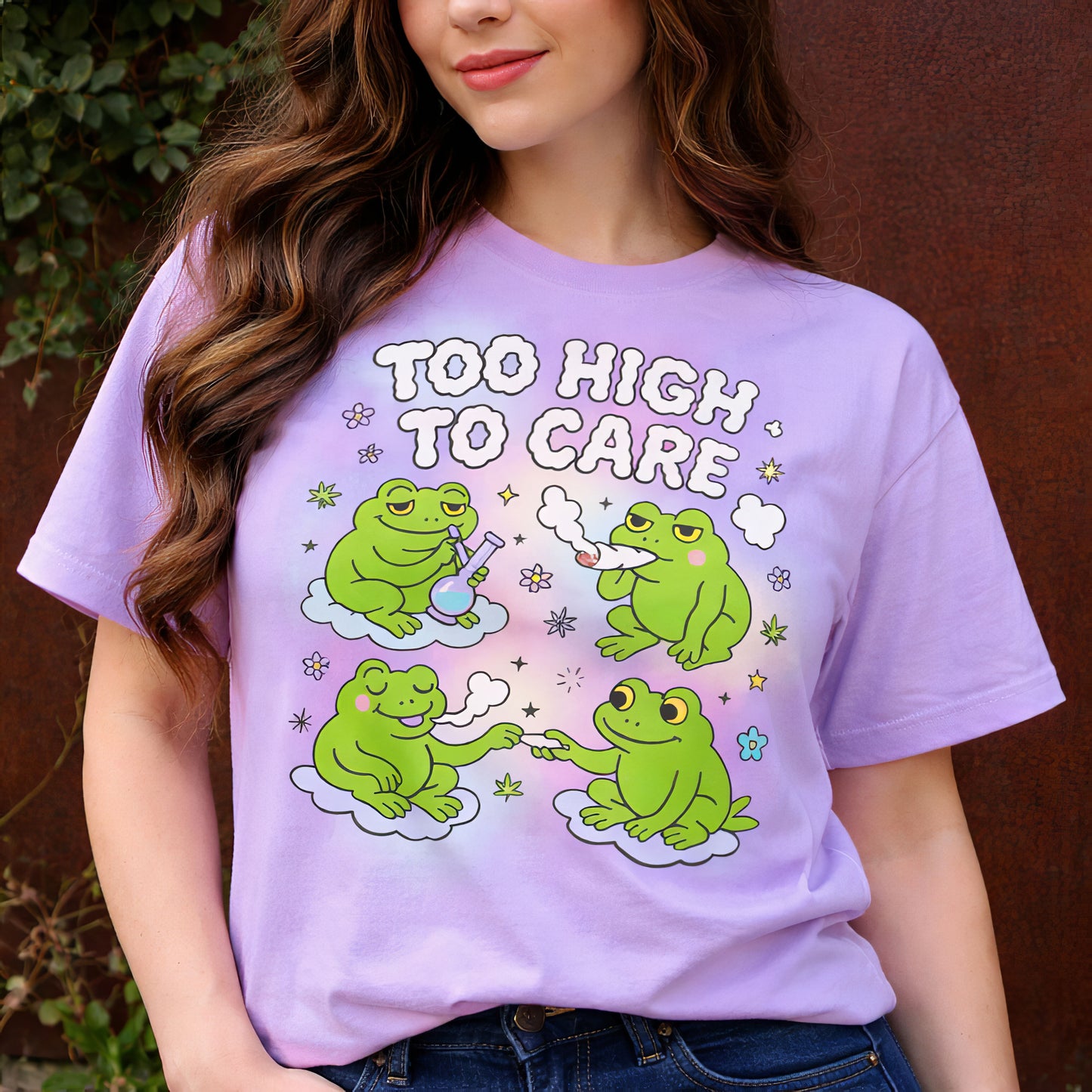 Too High to Care Frog Tee