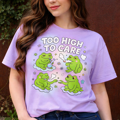 Too High to Care Frog Tee
