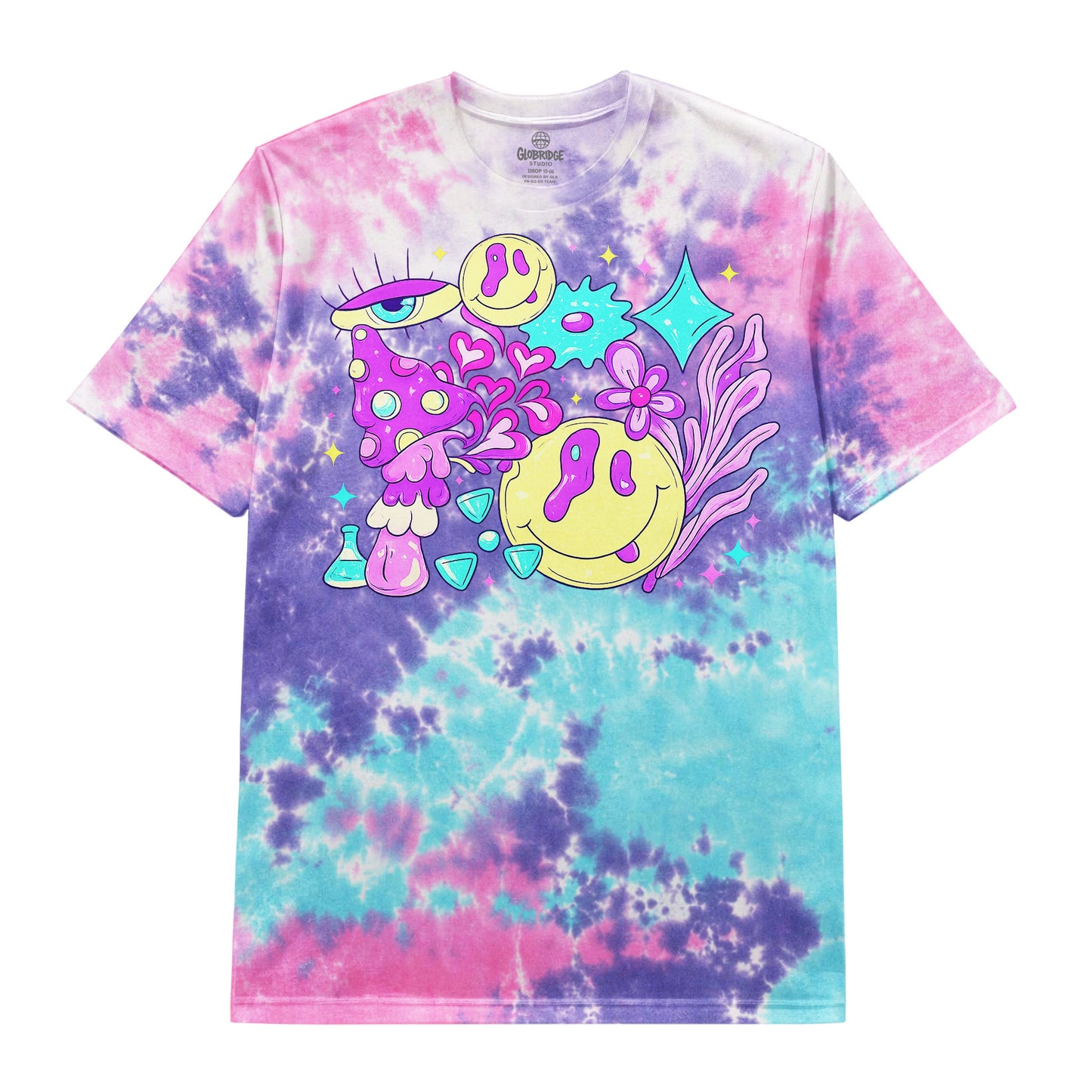 Trippy Smiley Mushroom Tie Dye T-Shirt