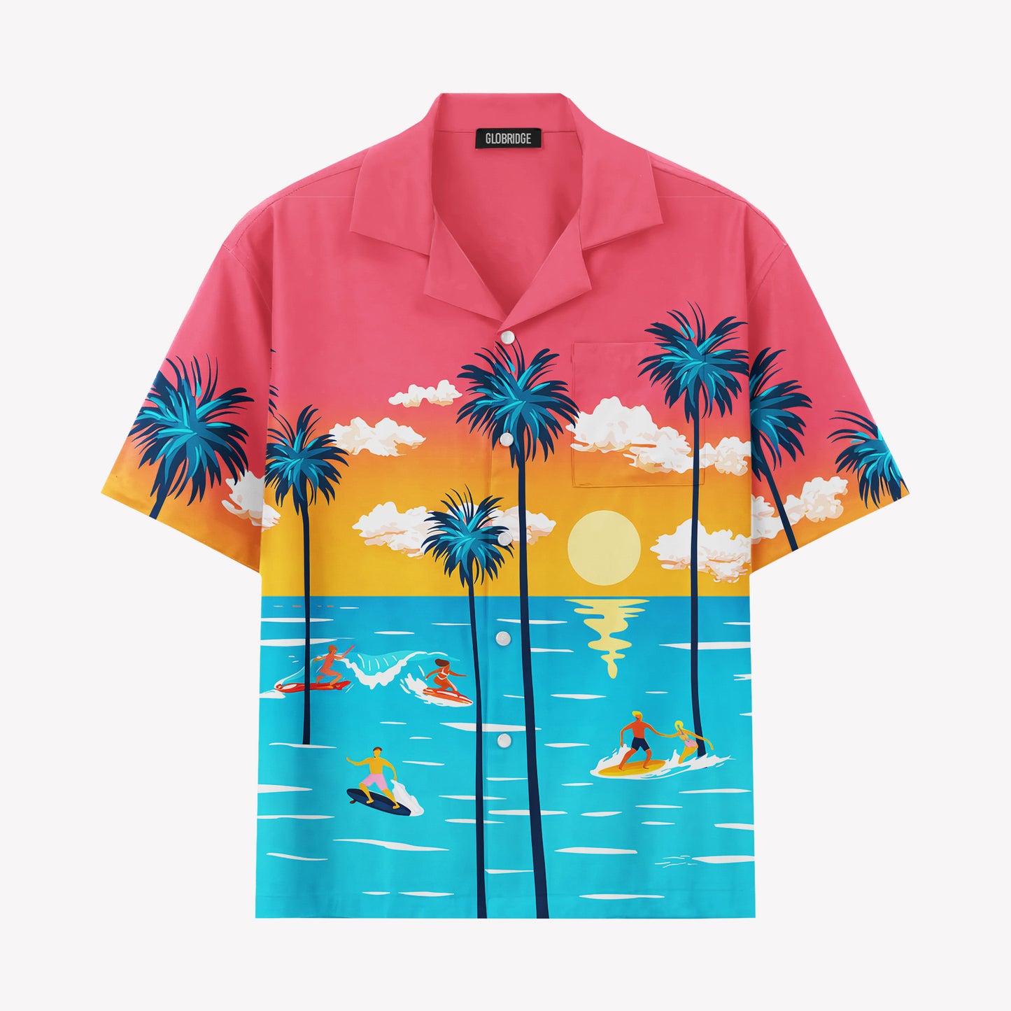 Tropical Sunset Surfing Hawaiian Shirt