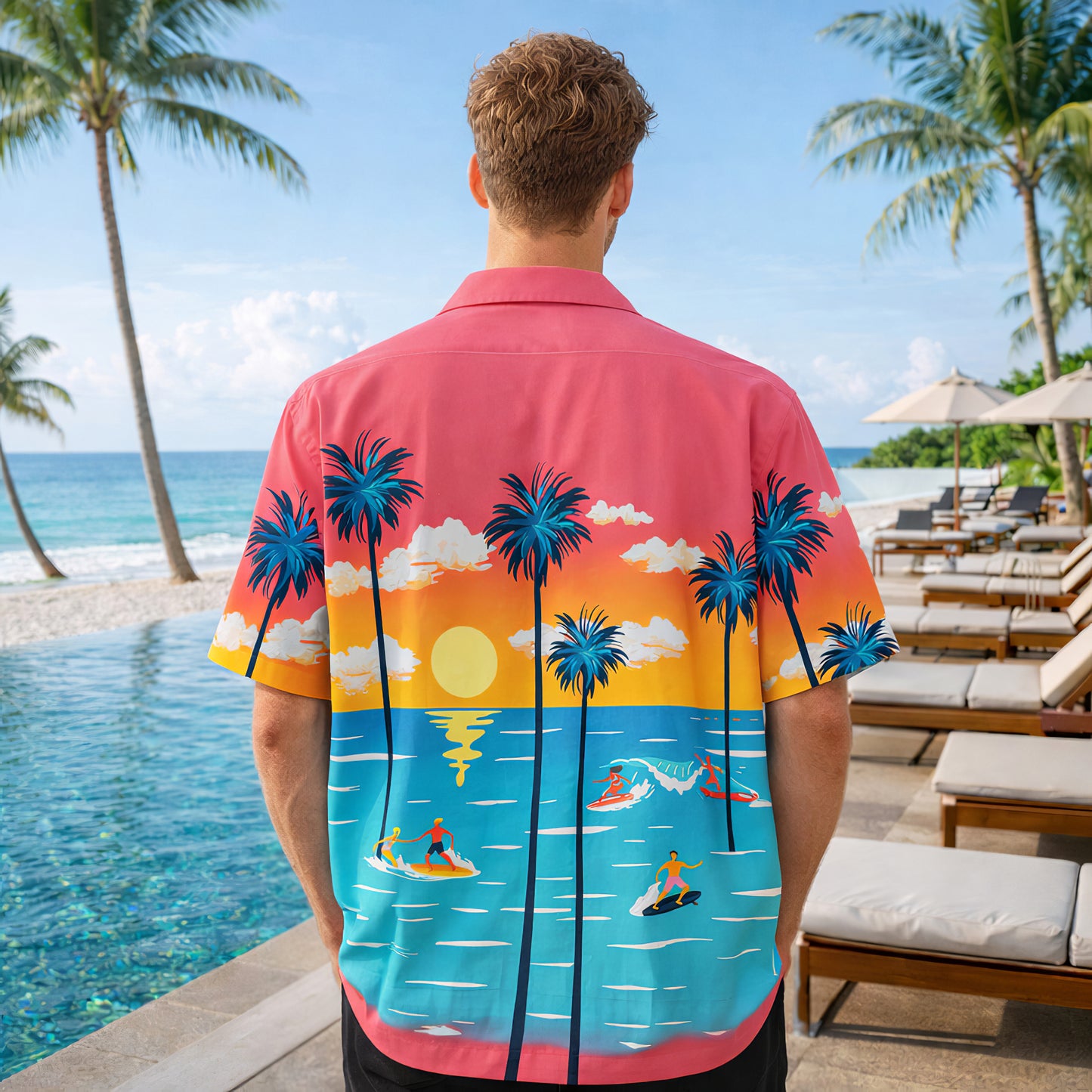 Tropical Sunset Surfing Hawaiian Shirt