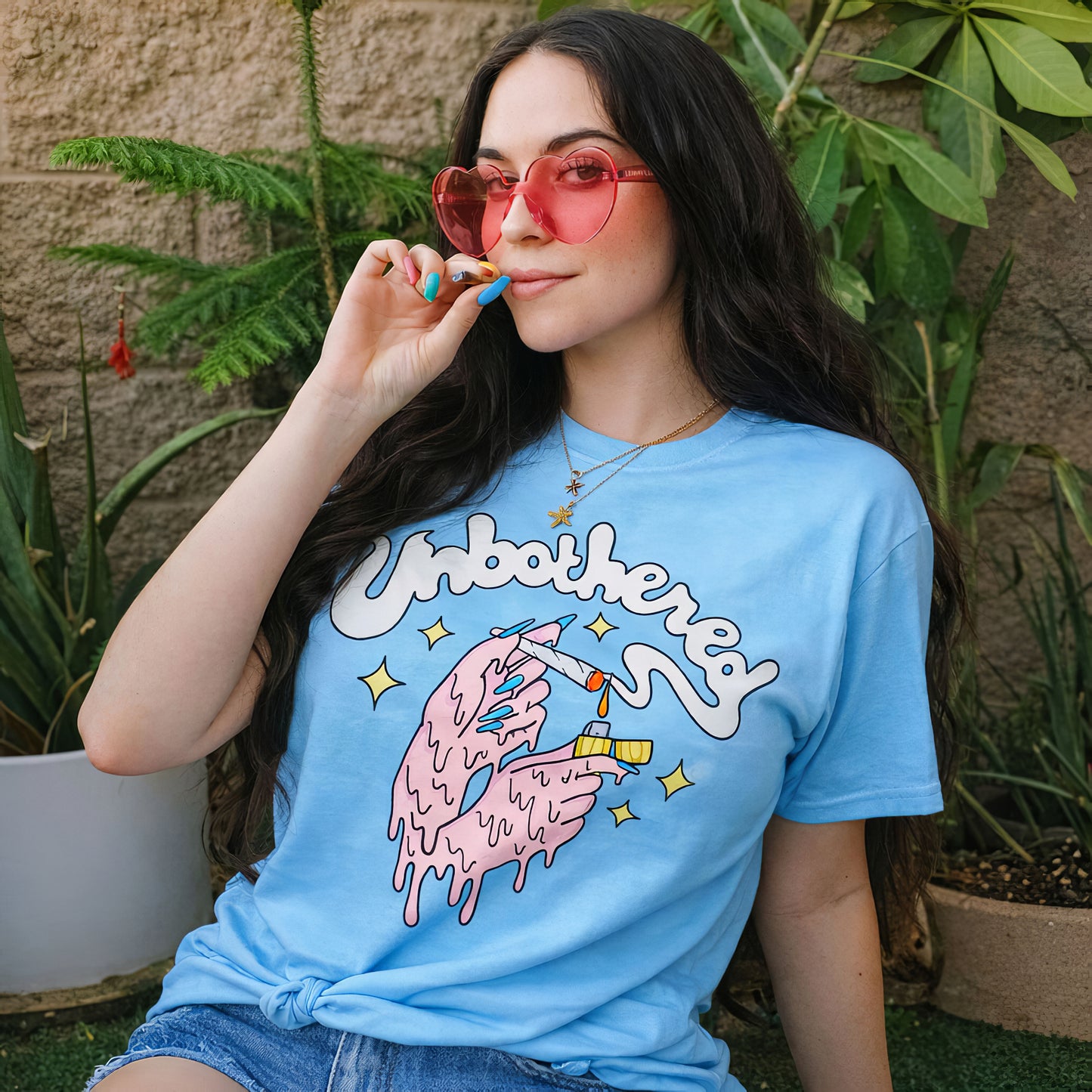 Unbothered Cartoon Sky Blue T-Shirt