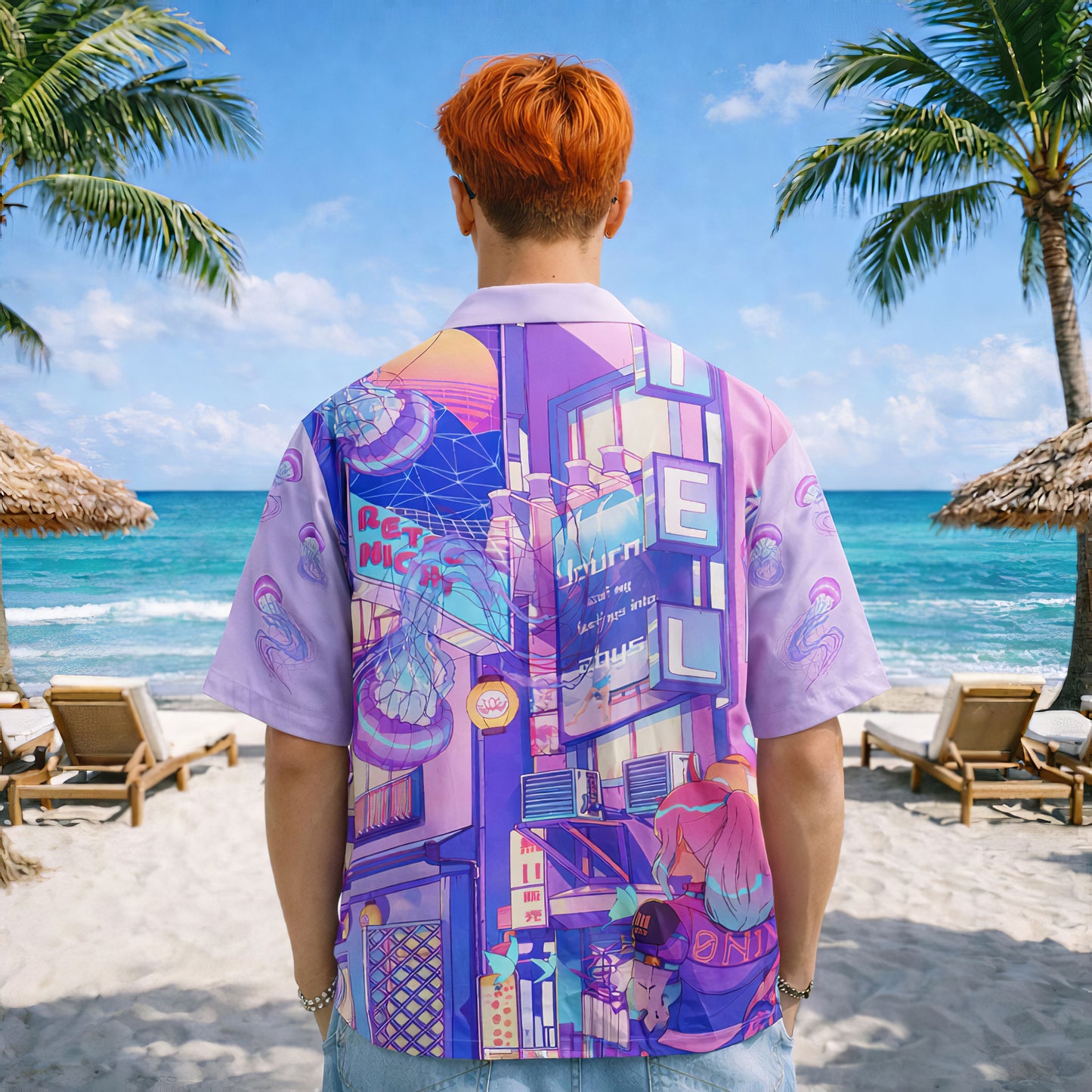 Vaporwave Cyber Anime City Hawaiian Shirt
