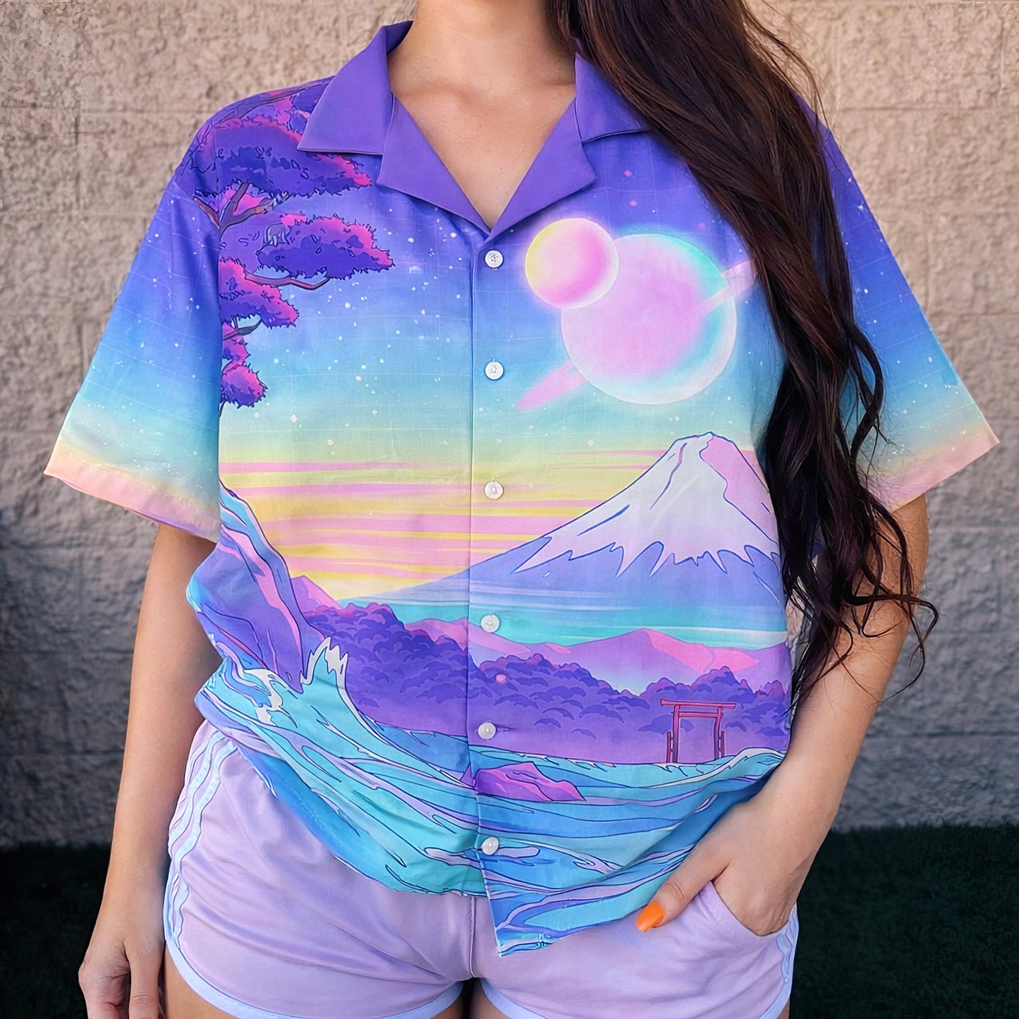 Vaporwave Mount Fuji Dreamscape Hawaiian Shirt