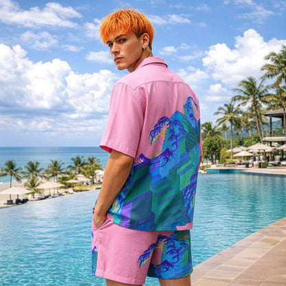 Vaporwave Ocean Wave Hawaiian Shirt & Shorts Set