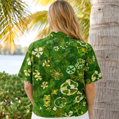 Vintage Green Batik Hawaiian Shirt