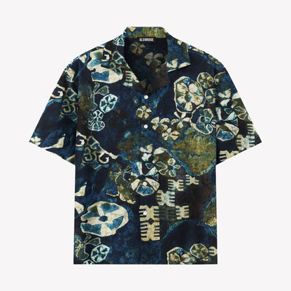 Vintage Indigo Batik Hawaiian Shirt