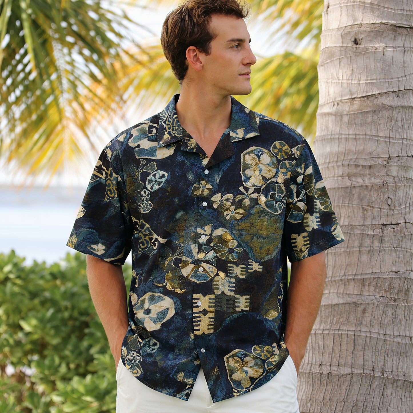 Vintage Indigo Batik Hawaiian Shirt