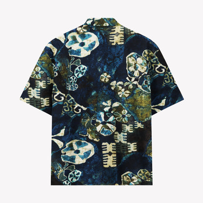 Vintage Indigo Batik Hawaiian Shirt