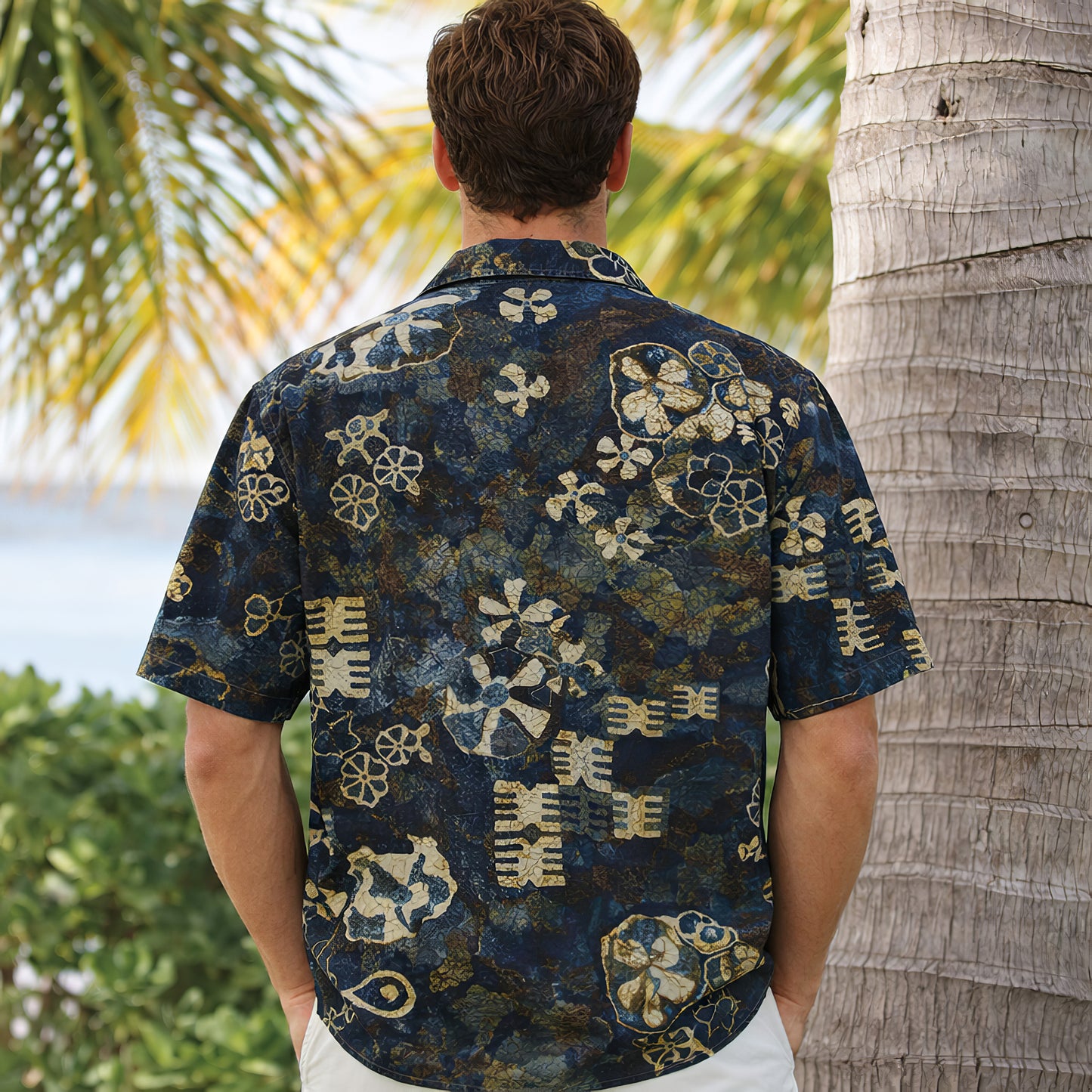 Vintage Indigo Batik Hawaiian Shirt