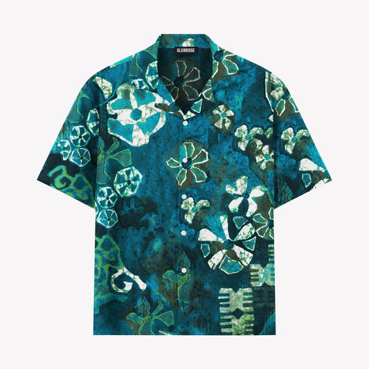 Vintage Teal Batik Hawaiian Shirt