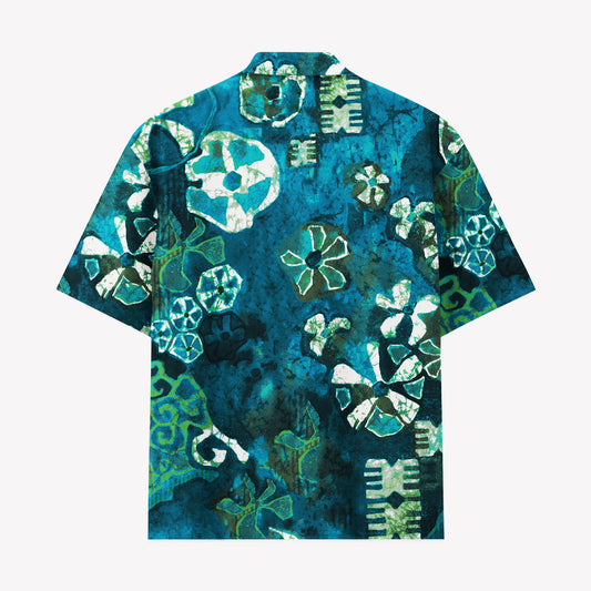Vintage Teal Batik Hawaiian Shirt
