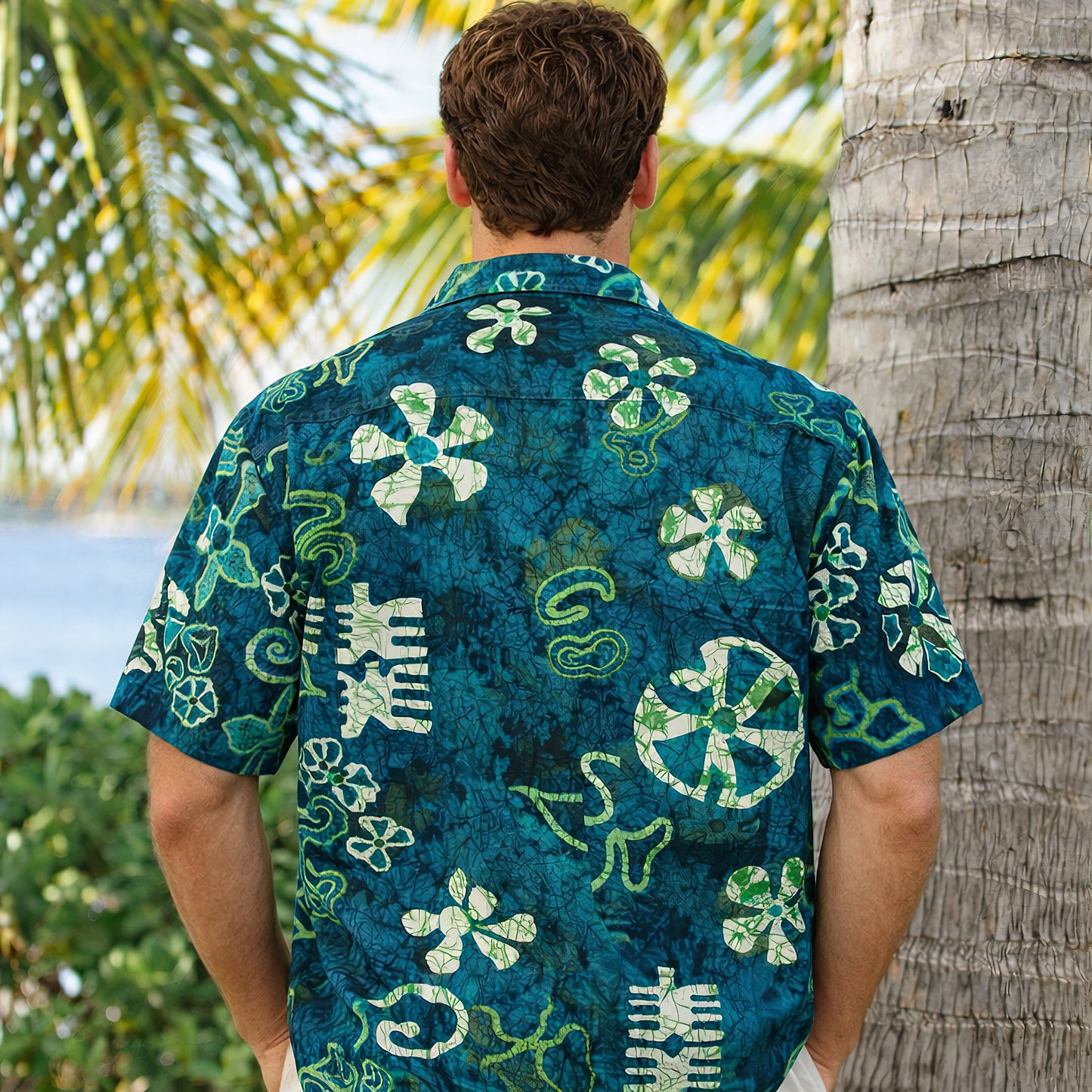 Vintage Teal Batik Hawaiian Shirt